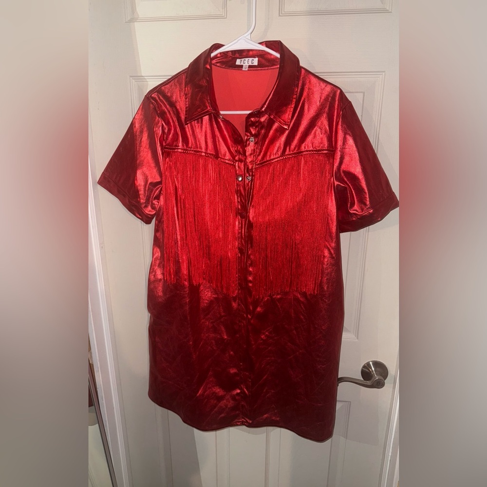 Shimmering Scarlet Button-Up Dress
